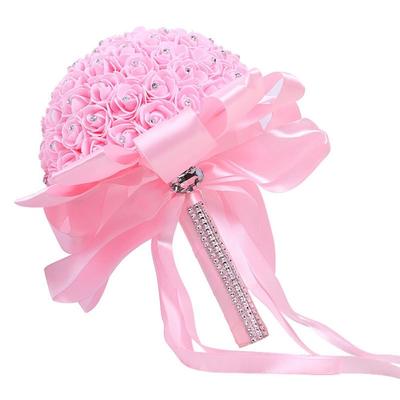 Handmade Party Accessories Wedding Decor Home Decor With Handle Bride Holding Flower Artificial Flower Rose Bouquet Foam Roses