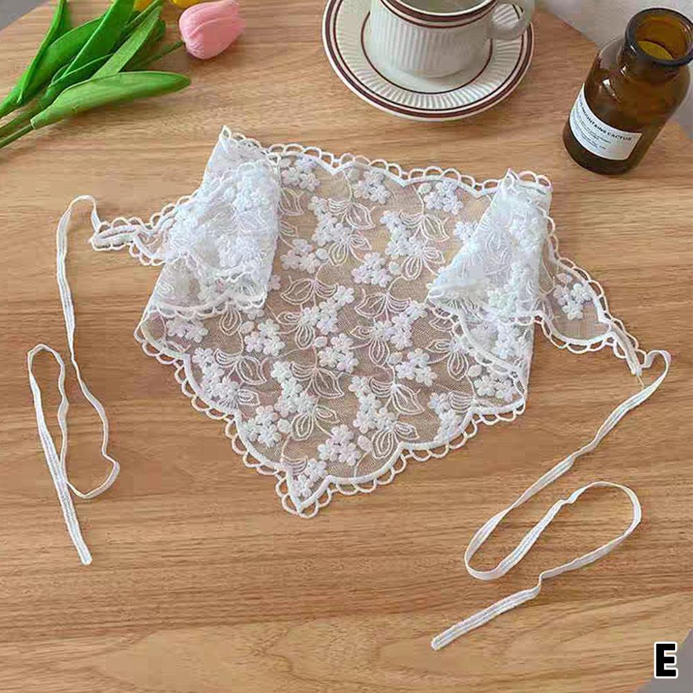 French Floral Lace Triangle Headscarf Romantic Summer White Lace Hair Scarf Wrap Hair Ribbons Travel Photo Headband Bandanas