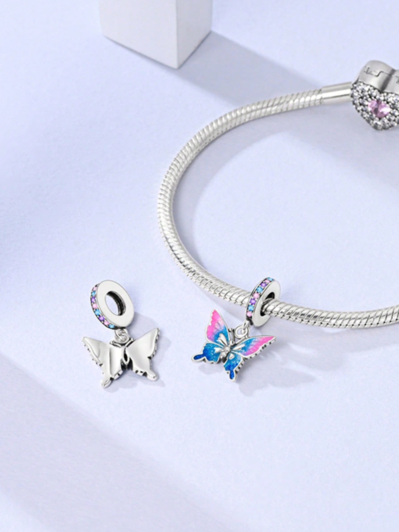 

Exquisite Charms Bead 925 Silver Spring Colorful Butterflies Fit Bangle Bracelet Necklace DIY Jewelry