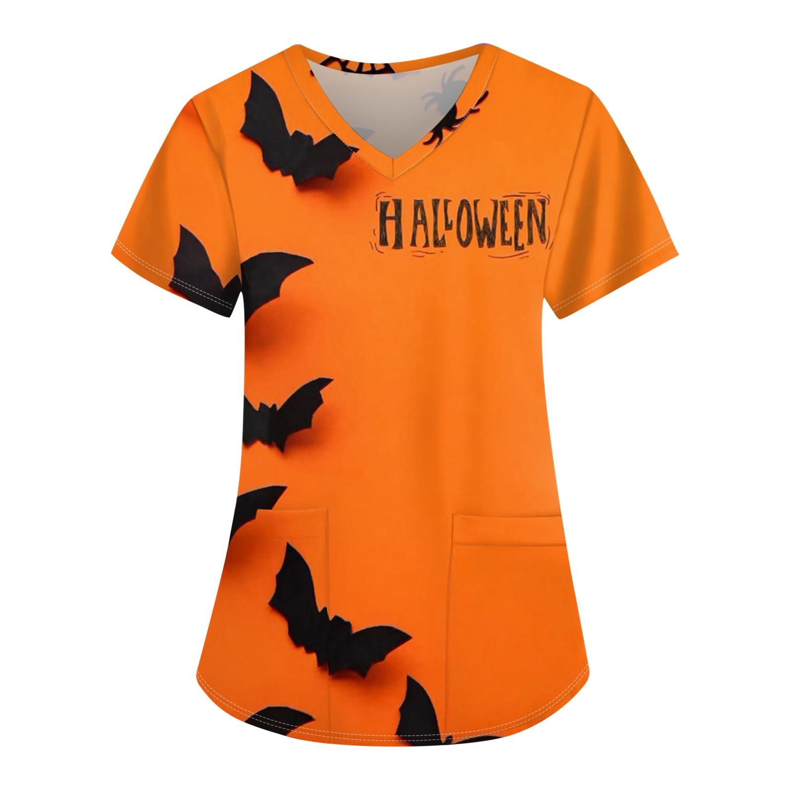 Женская униформа для кормящих мам с v-образным вырезом и принтом на Хэллоуин L бежевый — фото 6