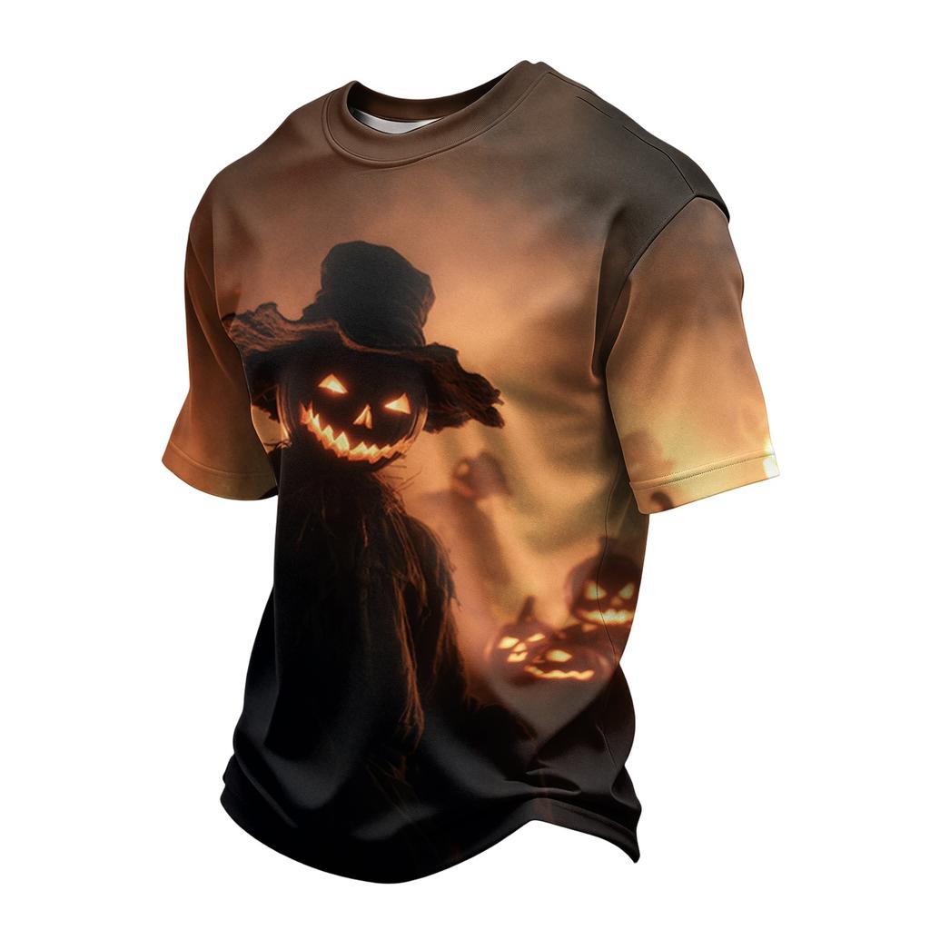 Men's Casual Crew Neck Lightweight Breathable Short Sleeve Top with Halloween Print Loose Fit Comfortable Design
