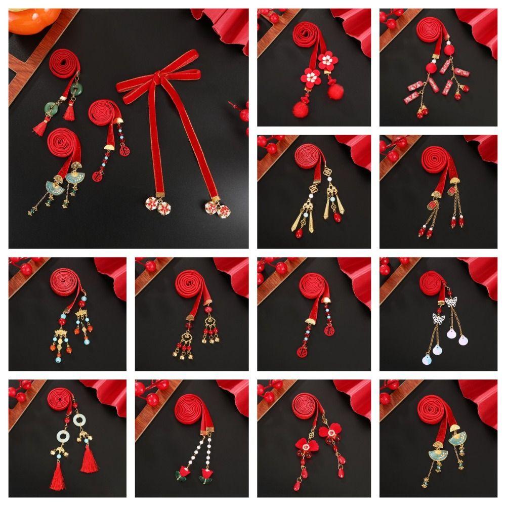 Tassel New Year Hair Rope Butterfly Chinese Long Hairband Sweet Girls Ribbon Head Rope  Festival