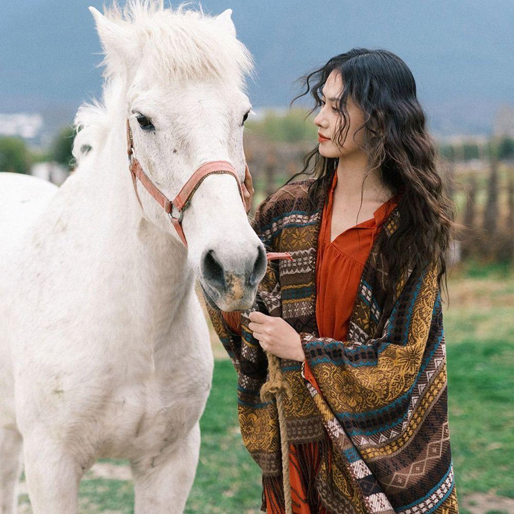 Ethnischer Stil Schal Kopftuch Sonnenschutz Temperament Strickjacke Für Frauen Dame Mädchen