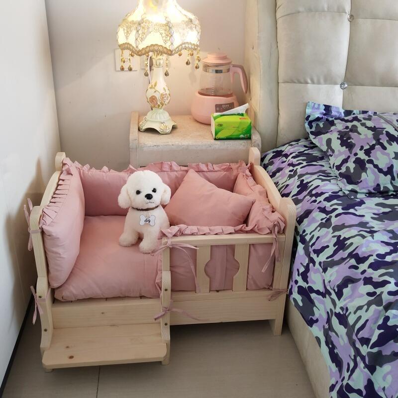 Massivholz Hundebett für drinnen Teddy Golden Retriever Haustierbox Waschbares Katzen Hundehäuschen Feuchtigkeitsgeschützter Zwinger für Welpen Kätzchen