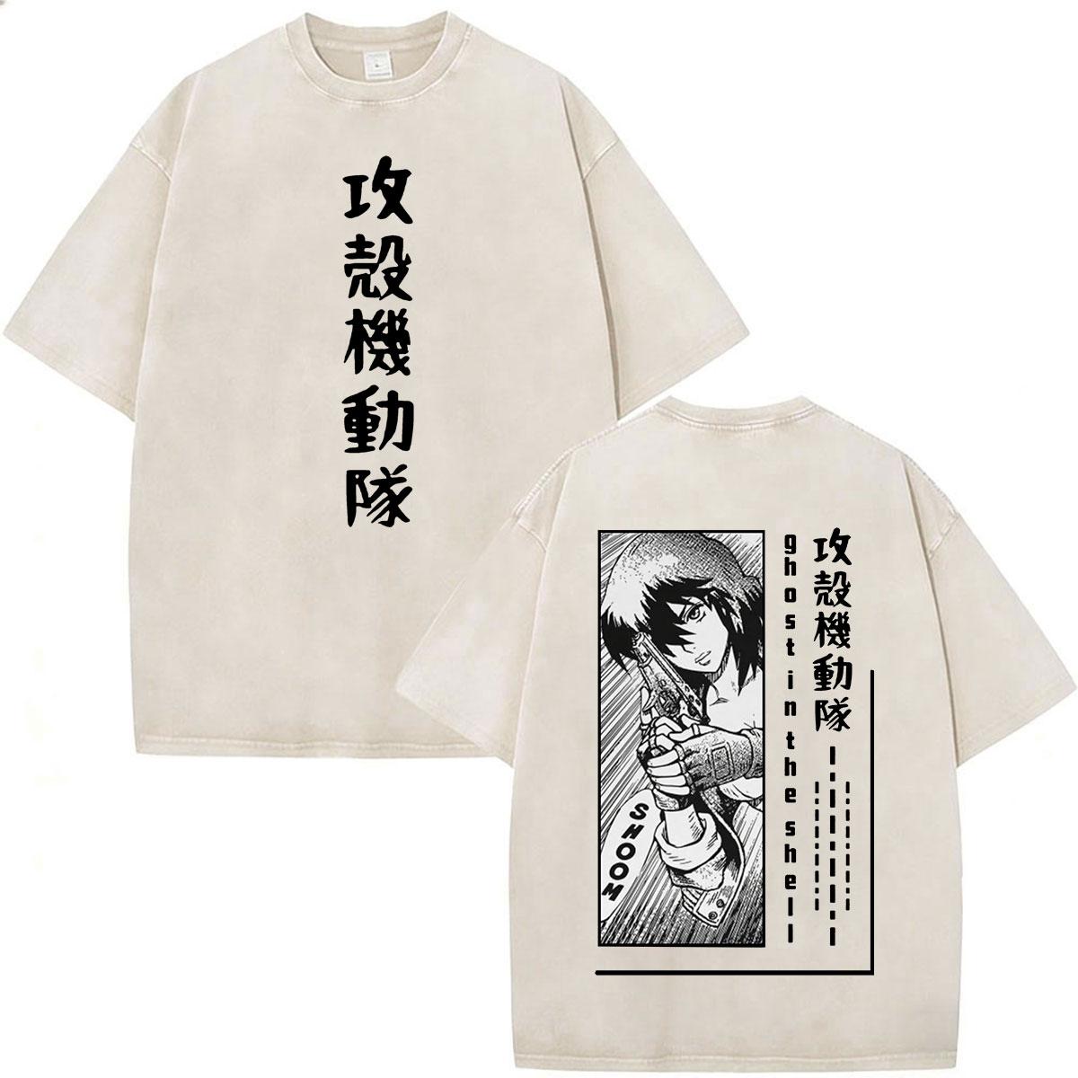 

Anime Manga Ghost in The Shell Motoko Kusanagi Vintage Washed T Shirts Men Women Fashion Casual Short Sleeve Oversized Tshirts S