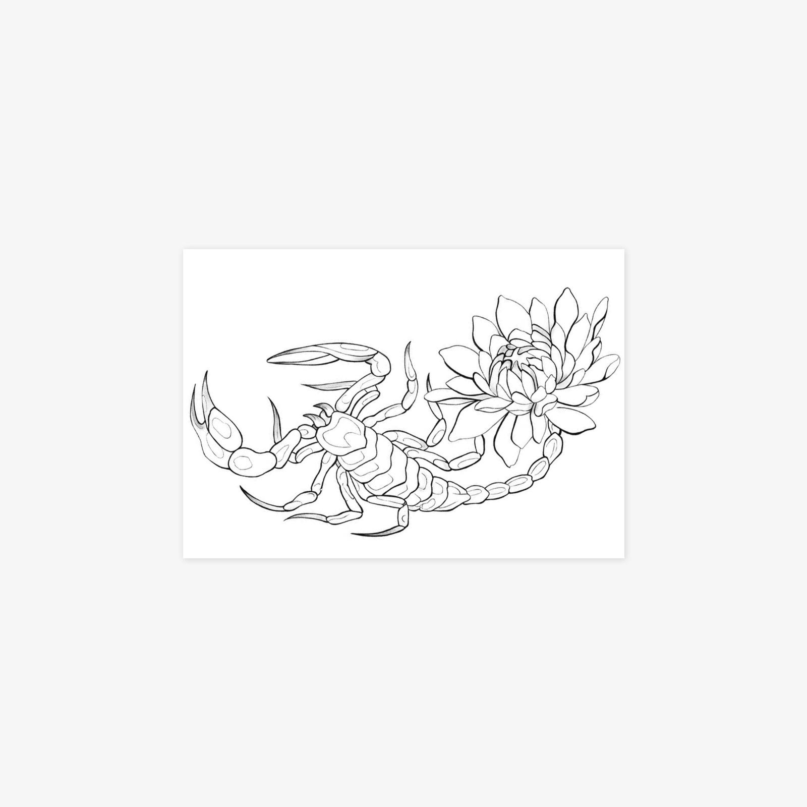 

Tattoo Sticker Personality Domineering Waterproof Lasting Arm Waist Belly Plain Flower, Scorpion Tattoo Sticker 10*7