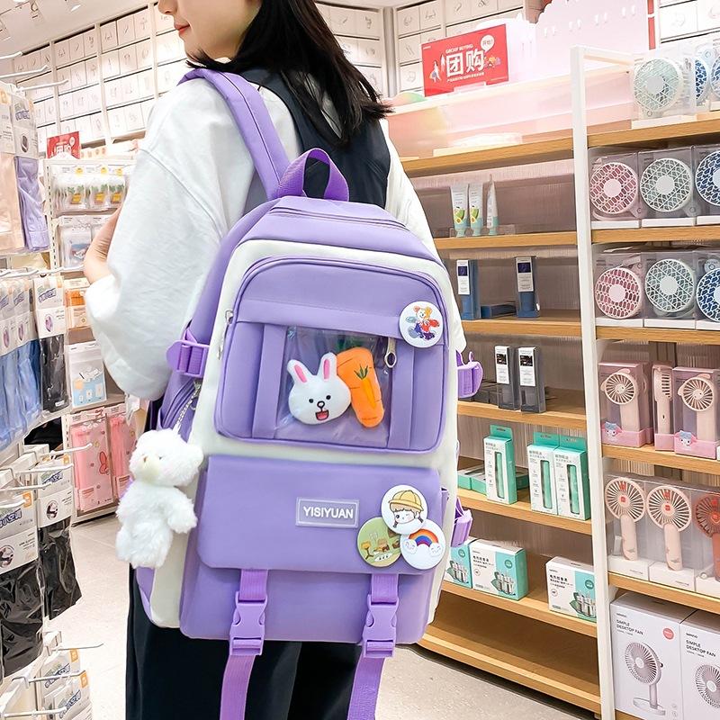 School bag New school bag Large capacity backpack Casual canvas backpack Female portable student thermal insulation with rice bag