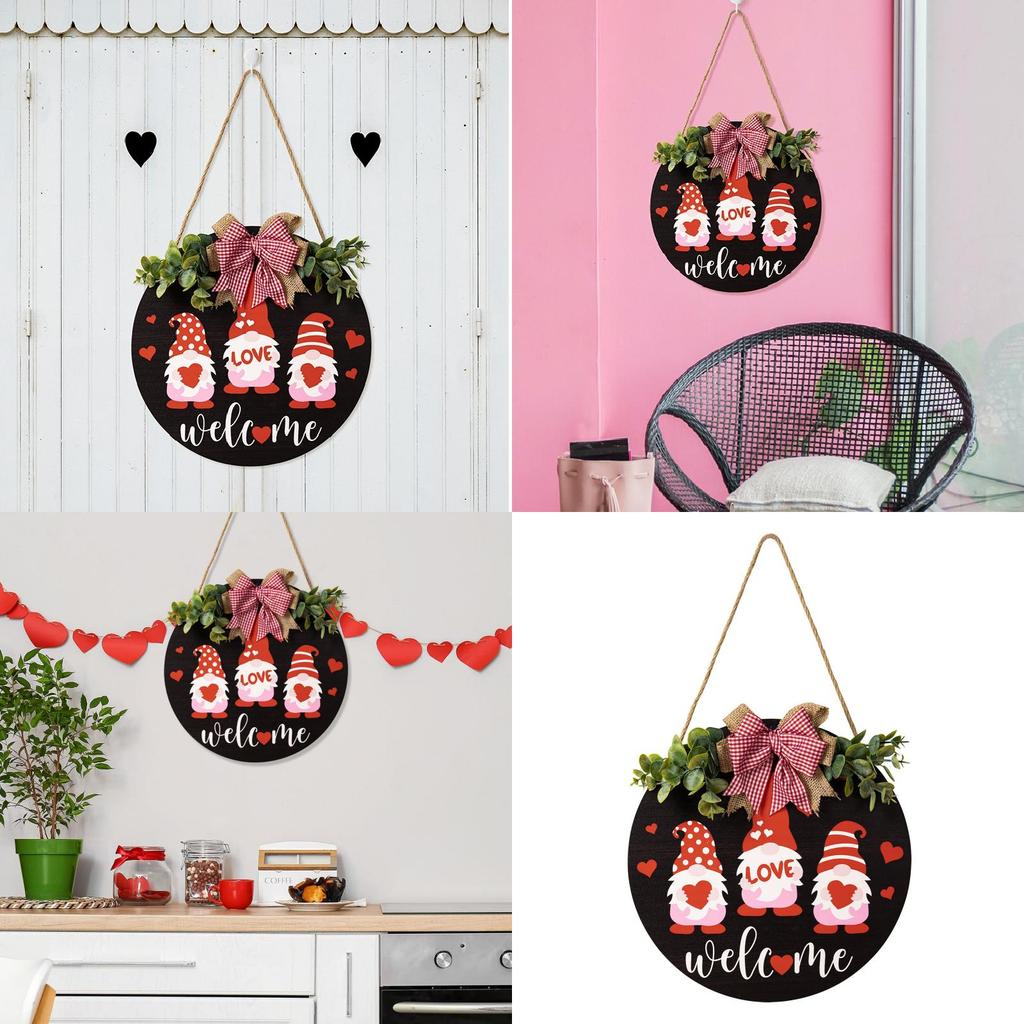 Charming Mothers Day Love Gnome Welcome Plaque Featuring Red Bow And Heart Motif