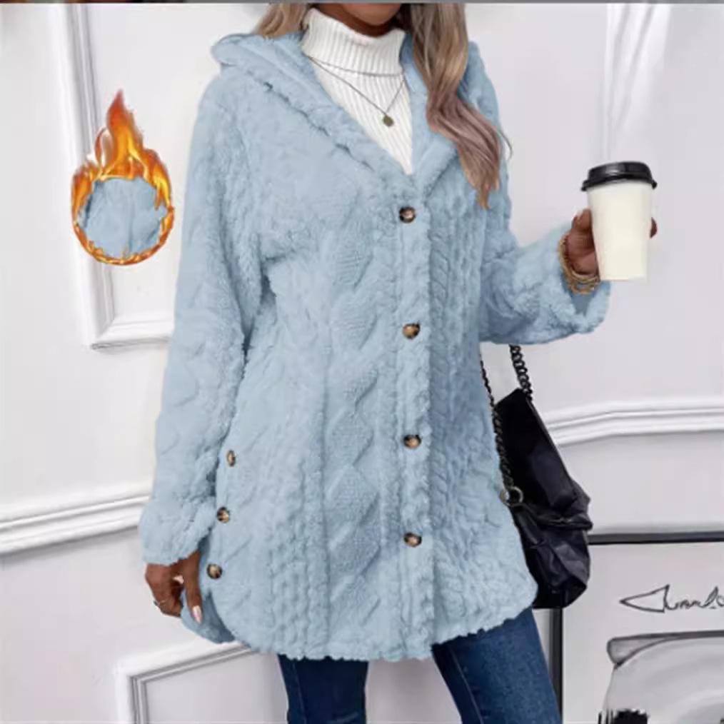 2026 Women's Solid Color Plush Hooded Sweatshirt with Diamond Pattern Design