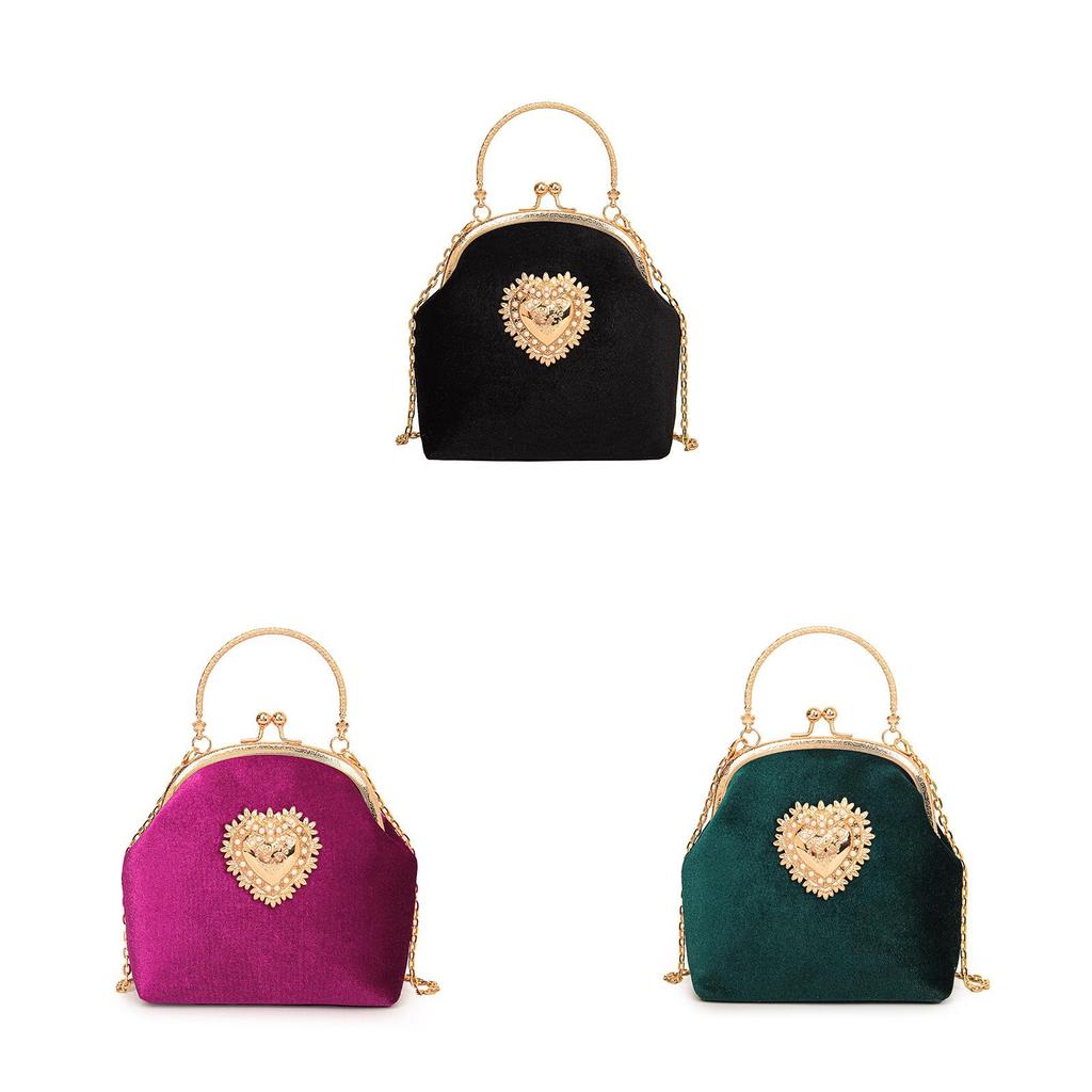 Woman Bag Vintage Chinese Style Velvet Shell Clutch With Chain For Evening Events