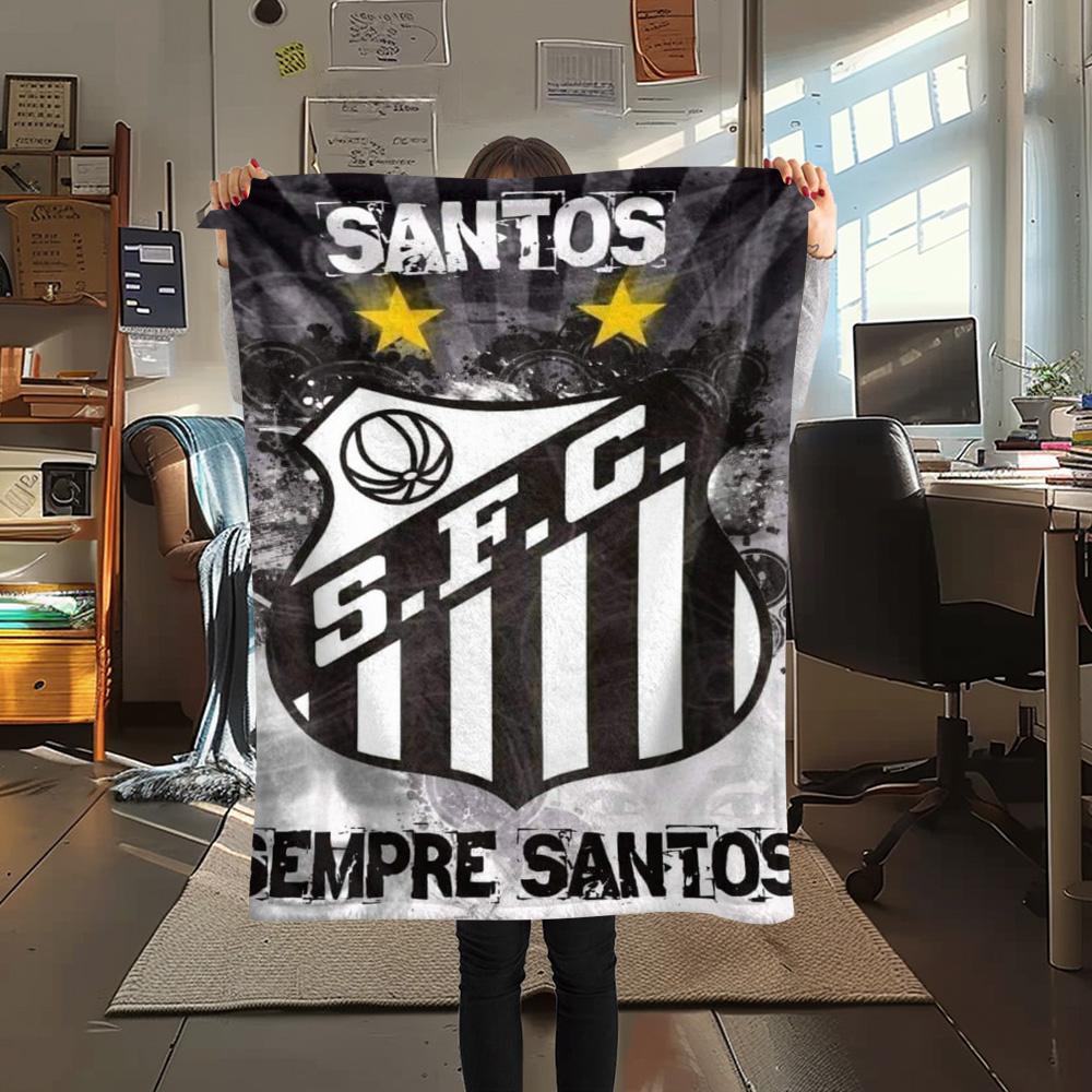1Pc Santos FC Print Flannel Blanket High Quality Warm Comfortable Cover for All Seasons Perfect for Gifts Home Decor