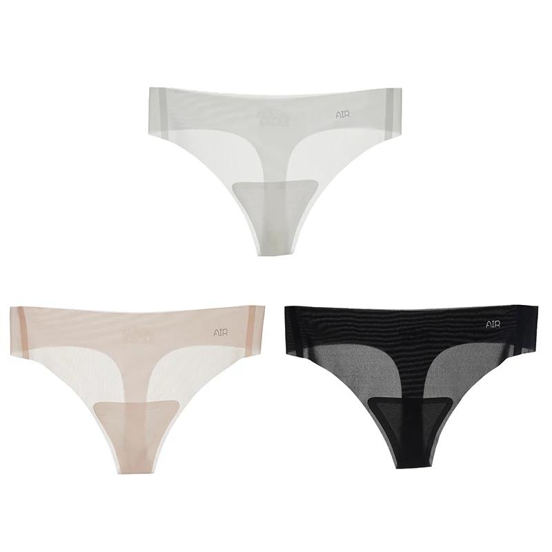 3Pcs Transparent Thong Panties Women Ultra-thin Sense Sexy Female Seamless Low-rise Solid Color T-pants Quick Drying Underwear