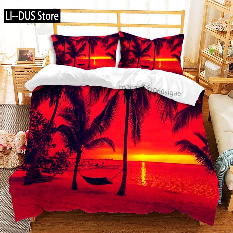 Sunset Palm Trees Duvet Cover Set 3Pcs Bedding Sets Quilt Cover With 2 Pillow Shams Full Queen King Size For Women Girl Teens