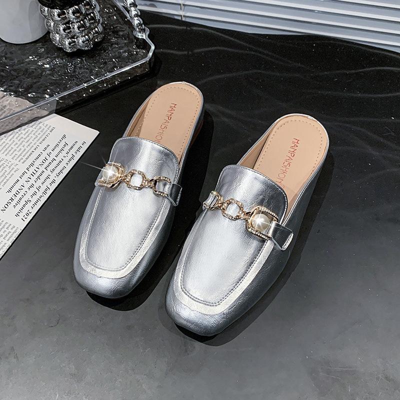 Baotou Half Slippers Women's Summer Wear Spring 2025 New Lazy Muller Square Head Flat Single Shoes Half Tray Shoes