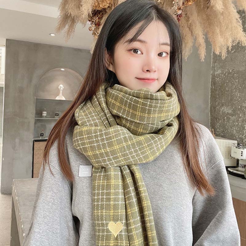 

Шарф женский зимний теплый дорогой студенческий корейский вариант с милым сердцем сетчатый красный нагрудник в клетку One size