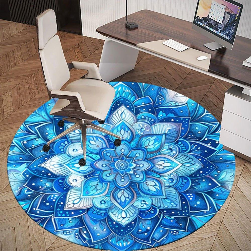 Blue Mandala Art Print: Circular Design, Abstract Blue Flower PatternRound Non-Slip chair mat chair carpet for office Rugs for Office Decor Gift For V