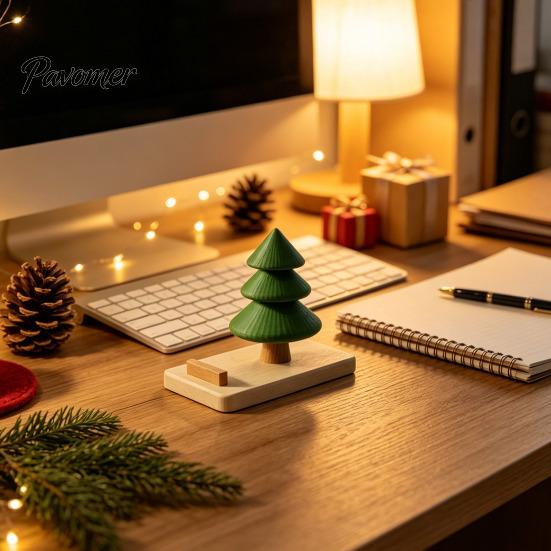 Christmas Desk Ornament Tree Phone Stand, 3D Printed Creative Holder for Cell Vertical Horizontal Stand Phone, Festive Holiday Desktop Decor