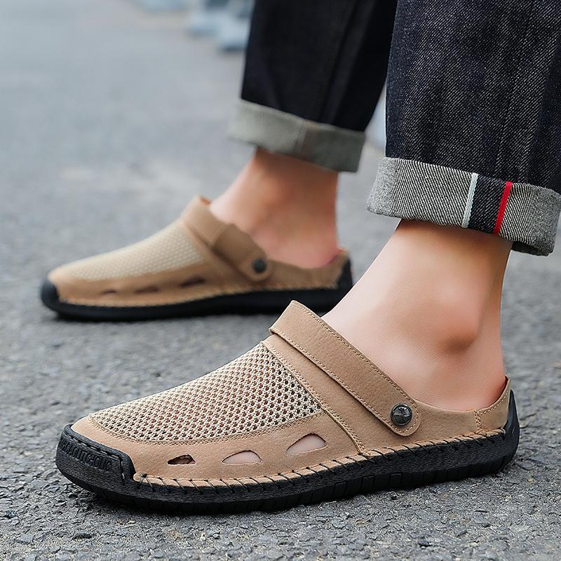 Men Hiking Sandals Black Khaki Outdoor Summer Brown Wide Palm Handmade Slippers Beach Shoes for Father Plus Size