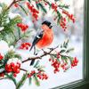Winter Atmosphere Decor Bullfinch And Red Berries Static Glass Sticker, Watercolor Bird Decal, Window Decals Removable PVC Cling for Home Store
