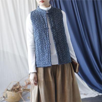 Trykk Vintage Løs Retro Kasual Vest Dame Vintermote Enkelspent Kinesisk Stil Vest
