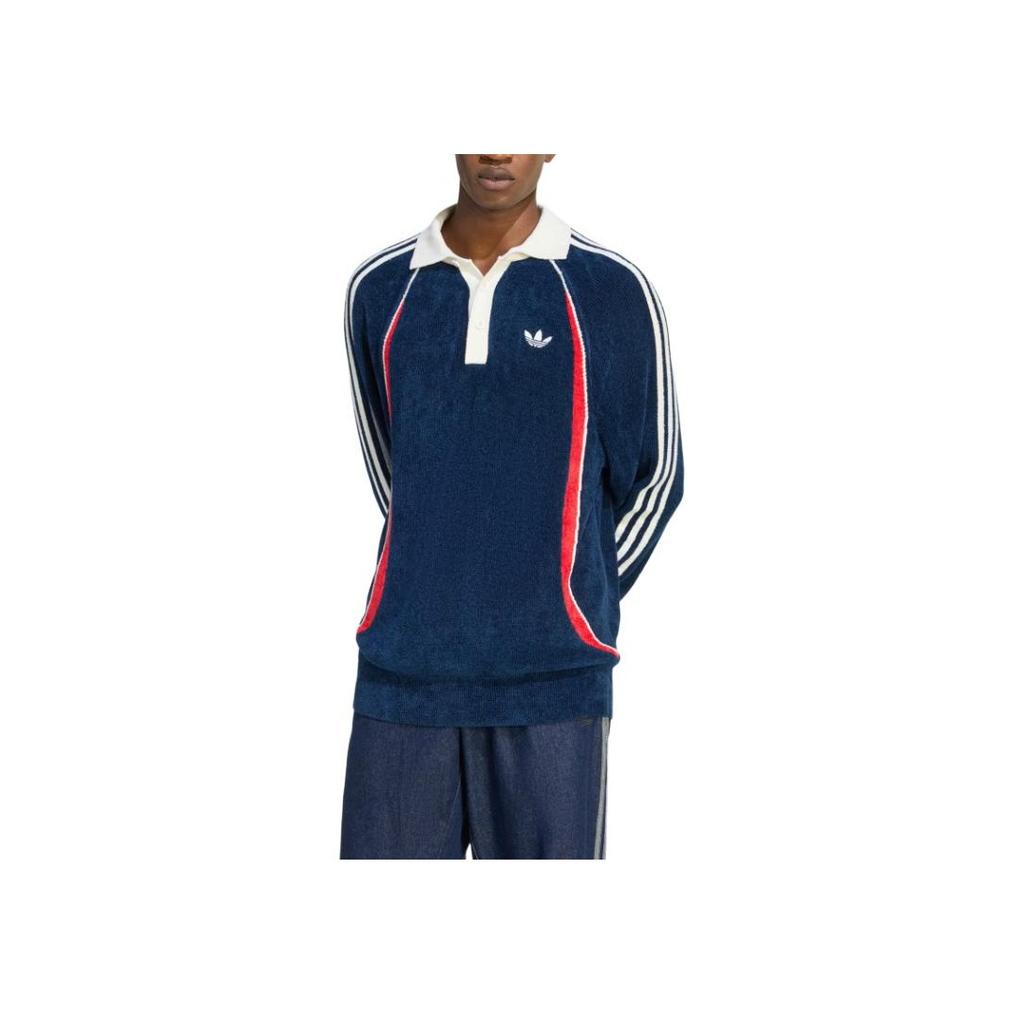 Adidas Originals Striped Button Shoulder Long Sleeve Polo Shirt Men tops KR7657