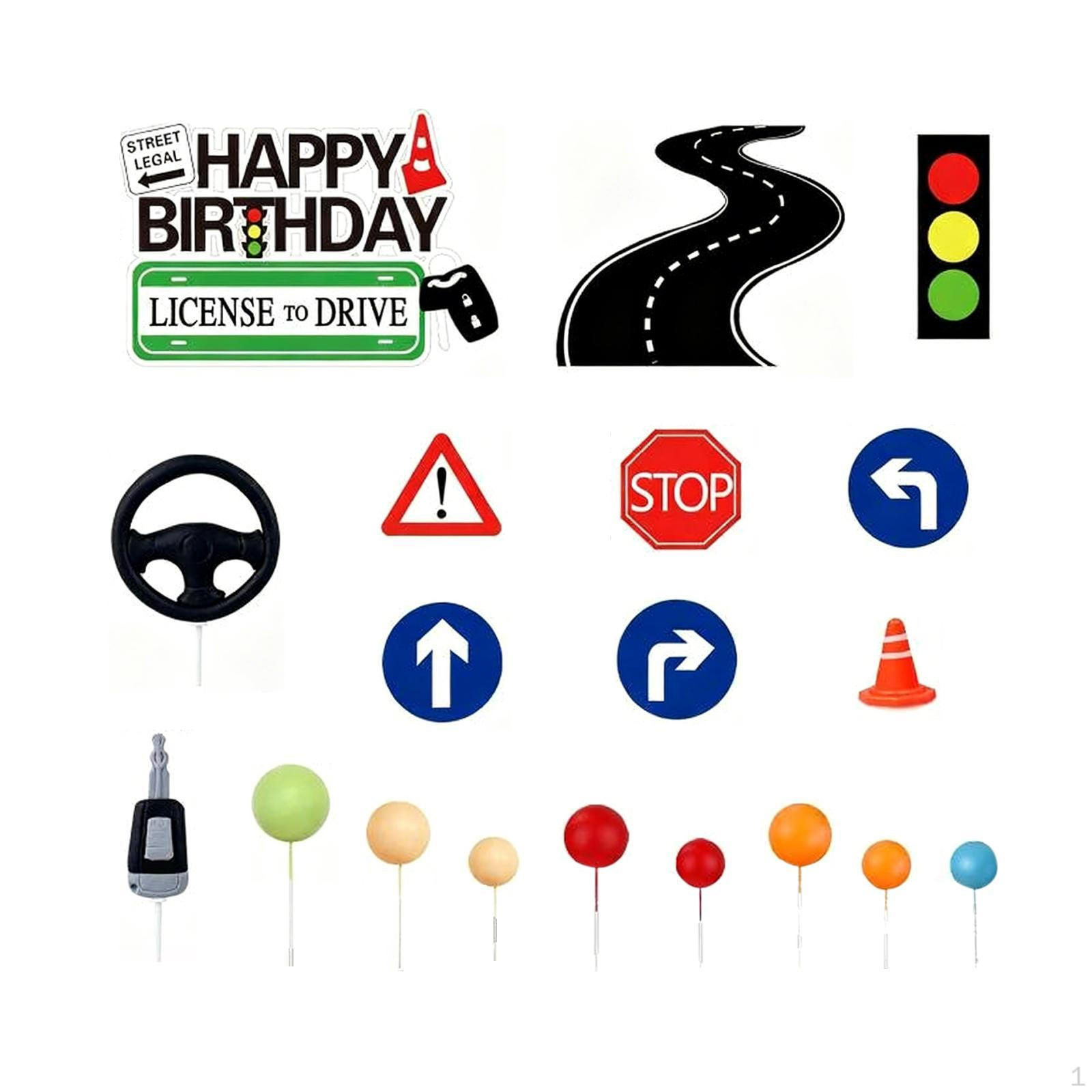 

19Pcs Driver License Cake Topper with Steering Wheel Ornaments Cupcake Toppers for Theme Party 17