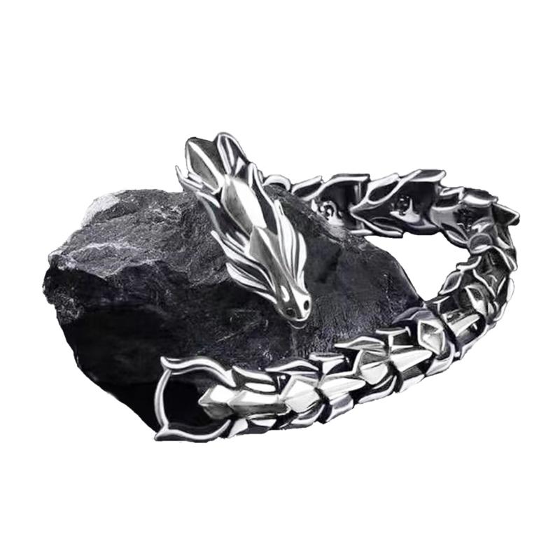 Vintage Hip Hop Punk-Dragon Bracelet Retro Exaggerated Dragon Bracelet Jewelry Gifts for Men Dragon Link Chain Wristband