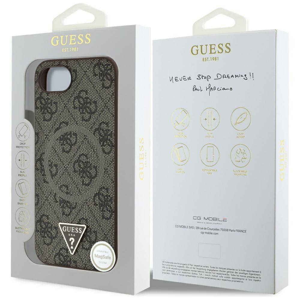 Coque Guess 4G avec Anneau et Logo Triangle MagSafe pour iPhone 16e / 17e Marron