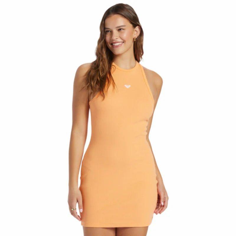 

Roxy Вышитый Логотип Высокий круглый вырез Милый Спортивный Стиль Эластичная В рубчик Облегающее Мини-платье Orange L