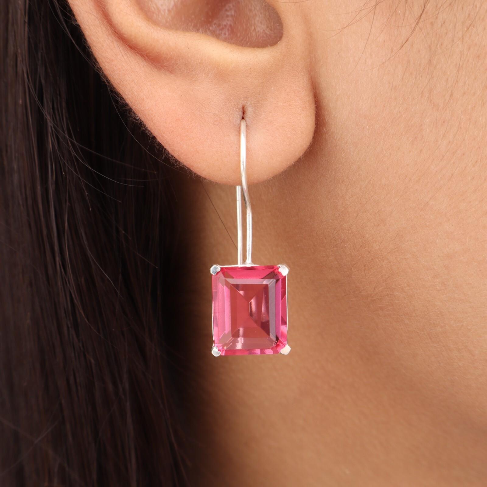 

Драгоценный камень Розовый Турмалин Ювелирные изделия из стерлингового серебра 925 ручной работы Серьги 1,06 EE-167-16