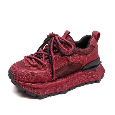 Fashion 5.5CM Fashion Women Breathable Air Mesh Shoes 2025 Summer Thick Sole Platform Casual Sneakers Shining Rhinestone Round Toe Shoes