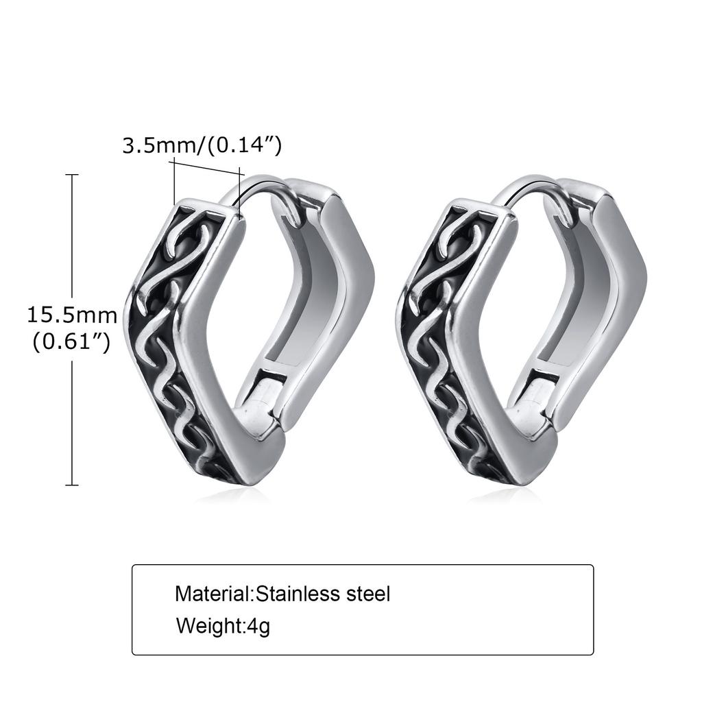 Elegantes Pendientes de Aro Geométricos para Hombre, Acero Inoxidable Impermeable Runas Vikingas Nórdicas Almut Triángulo Romboidal Huggies Joyería