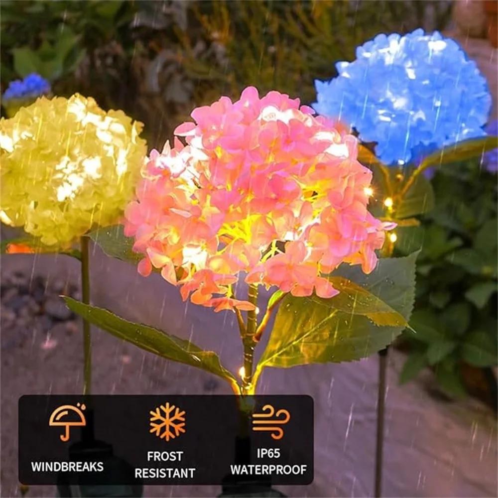 LED Solar Garden Light Outdoor Hydrangea Light Waterproof Flowers Stake Light for Garden Pathway Backyard Landscape Decorative