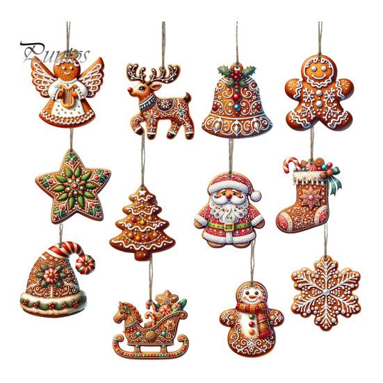 

Пряничный кулон, деревянное рождественское украшение, Санта-Клаус, пряничные человечки, подвесной декор для каминной полки рождественской елки 12pcs
