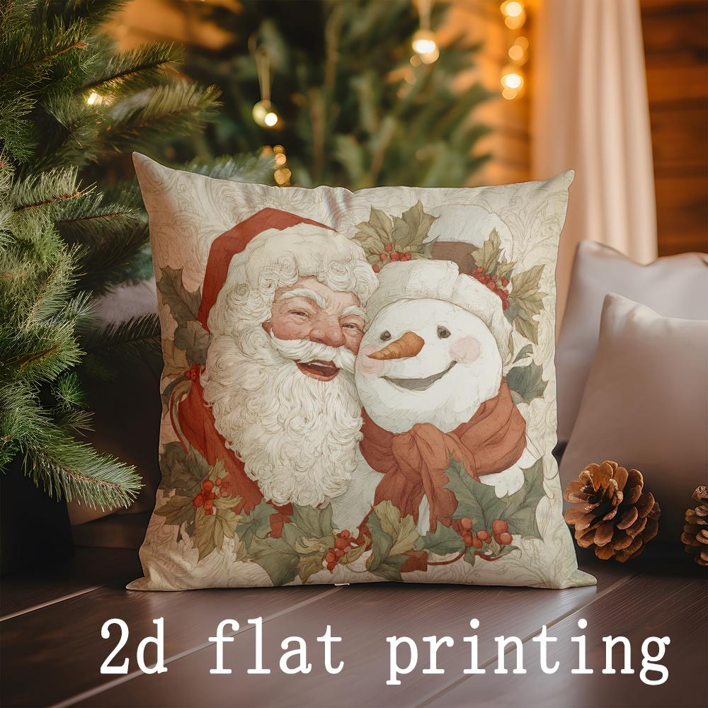 Home Decor Red Car on Winter Village Road Suitable For Sofa Bedroom Car Pillow Cover Cushion Rectangular Back Cushion 40x40cm