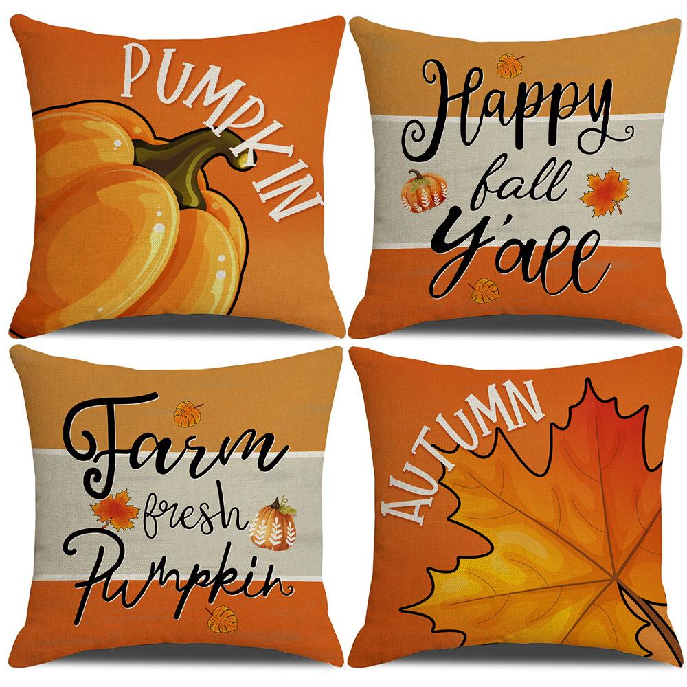 Linen Orange Pumpkin Thanksgiving Pillowcase Autumn Harvest Festival Pillowcase Sofa Pillowcase Cushion