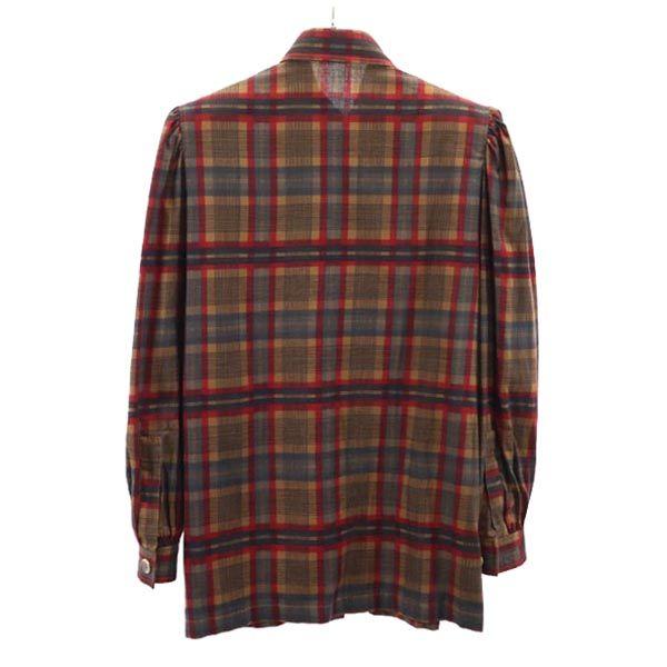 Givenchy Old Check Pattern Long Sleeve Half Button Shirt 9 Brown Women Used