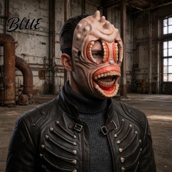 Terrifying Party Mask Halloween Horror Mask with Hollow Realistic Fangs Lightweight Breathable Detailed Flesh Texture PU Foam Grimace for