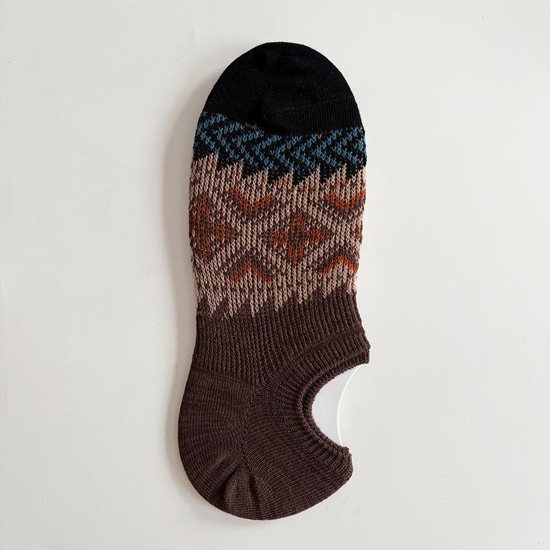 Retro Socks, Men's Spring and Summer Thin Short Socks, Ethnic Style Low-waist Boat Socks, Invisible Socks, Anti-slip Trendy Cotton Socks