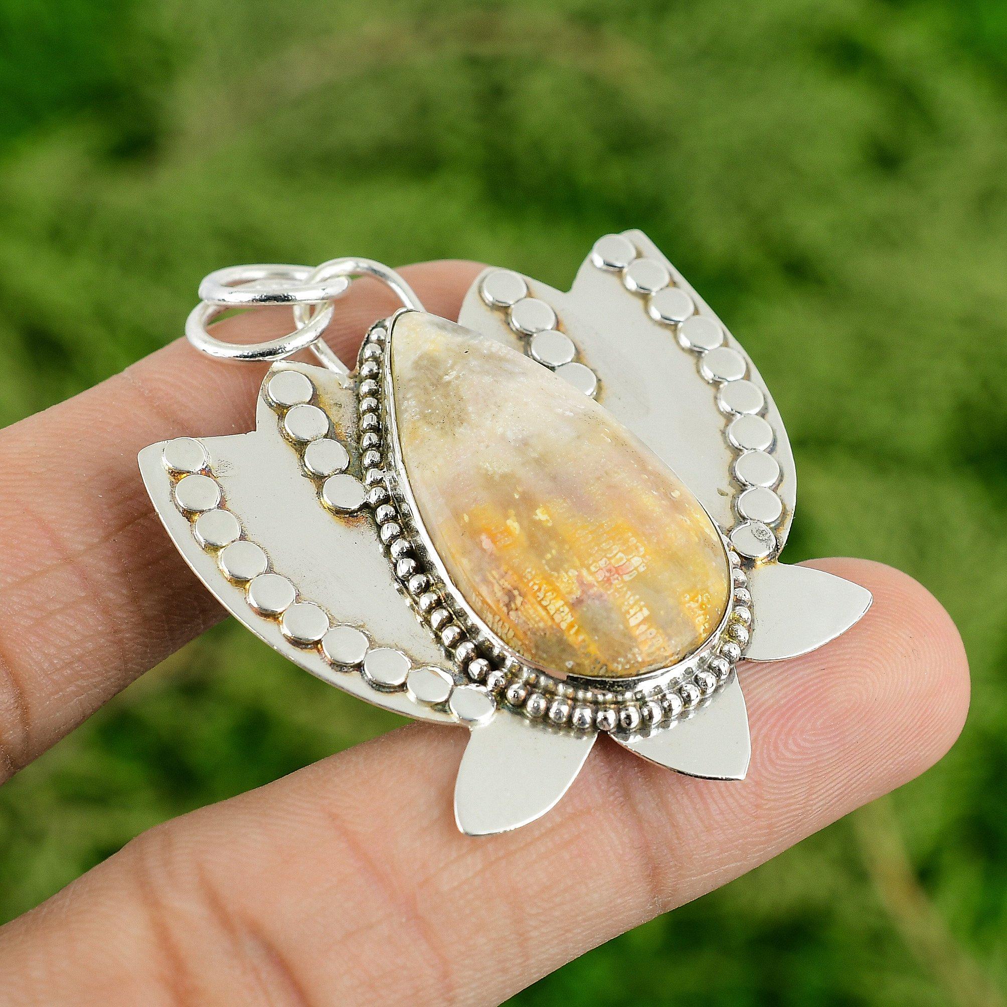 

Серебро 925 пробы Груша Натуральный Ископаемый Коралл Юбилей Безель Лотос Сестра Подвеска