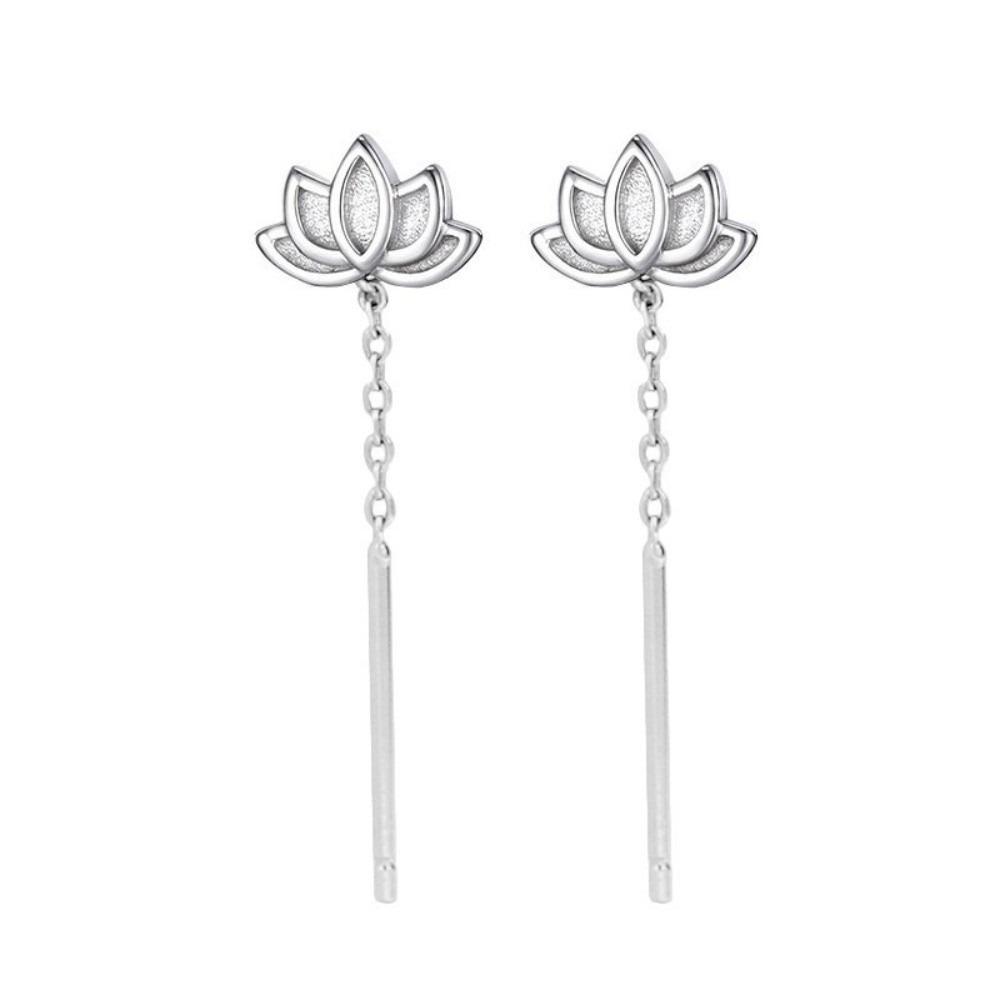 

Light Luxury Lotus Tassel Earrings Elegant Ear Pendant Flower Drooping Earring Special Events срібний