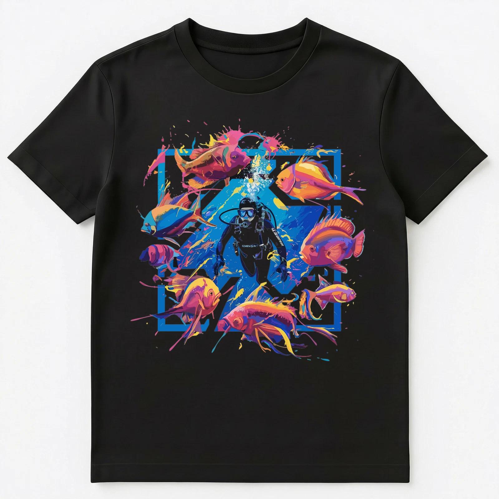 

Colorful Paint Splash Scuba Diver Art Graphic Unisex T-Shirt 3XL
