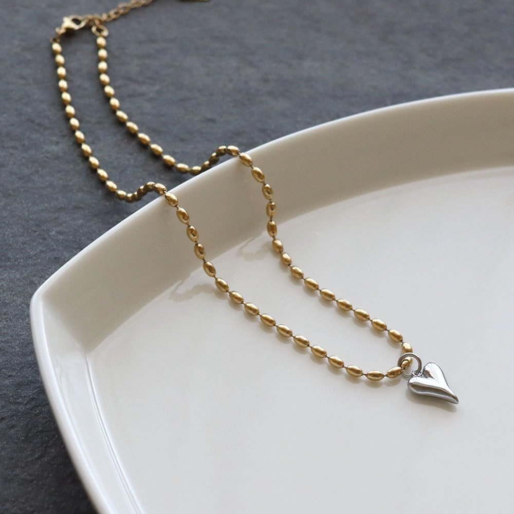 JewelVOX Necklace for Surgical Stainless Ball for Adults [JewelVOX] Women, Steel, Heart, Hypoallergenic, Chain, (Silver)