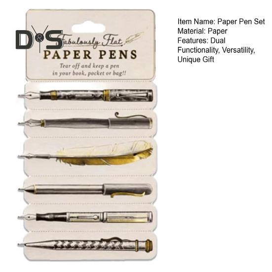 Flat Paper Pen Set Double Sided Bookmark Pens with Golden Foil Design Bookmarks Writing Funny Paper Pen Card