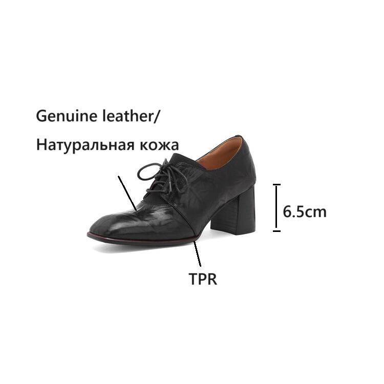 Fashion NEW Spring/Autumn Women Pumps Genuine Leather Shoes for Women Square Toe Chunky Heel Shoes Concise Black Lace-up Handmade Shoes