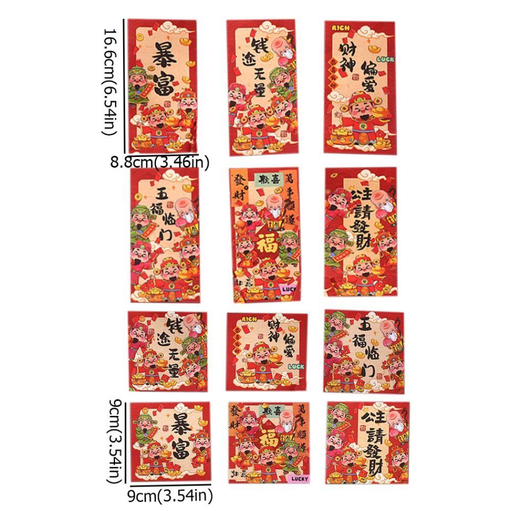 12pcs/set Traditional Lucky Red Envelope Cartoon Fortune Hongbao Red Packet  Spring Festival