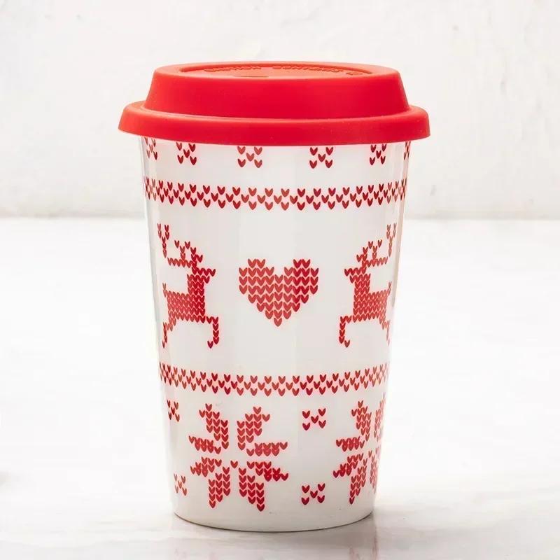420ml Christmas Ceramic Gift Cup Anti Scalding TESCO Group Milk Tea Coffee Cup Christmas Mug with Lid Coffee Cup Set
