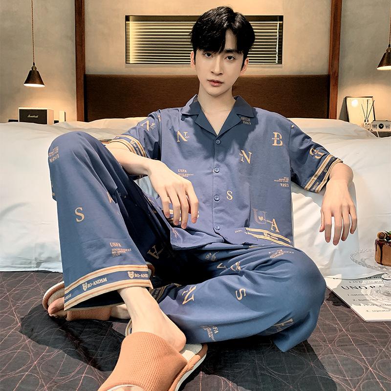 

Летние брюки с коротким рукавом, пижамы с отворотом, мужские пижамы из хлопка, повседневная домашняя одежда, популярная мужская пижама, пижама Homme 4XL for 90-110kg