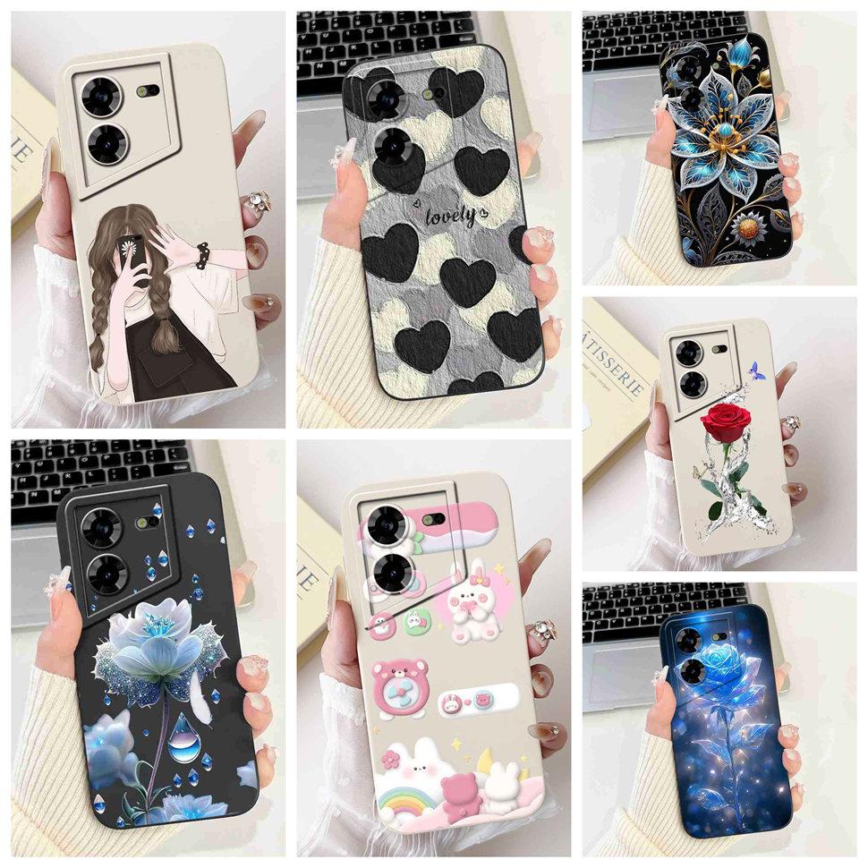 Protective Casing For Tecno Pova 5 Pro 5G 6.78" Fashion Girl Flower Love Soft Silicone Cover For Tecno Pova 5Pro 5G Shell Bumper