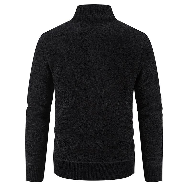 Men's Plus Size Thickened Velvet Zipper Cardigan Sweater - Youth Casual Stand Collar Pullover for Autumn and Winter